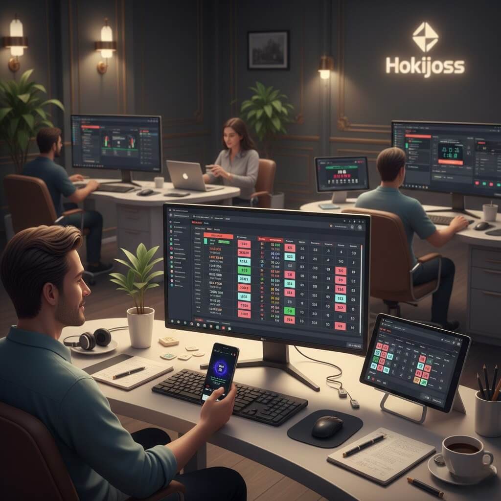 Pemain menikmati togel online resmi 2026 di Hokijoss dengan live draw dan angka pilihan di PC dan smartphone