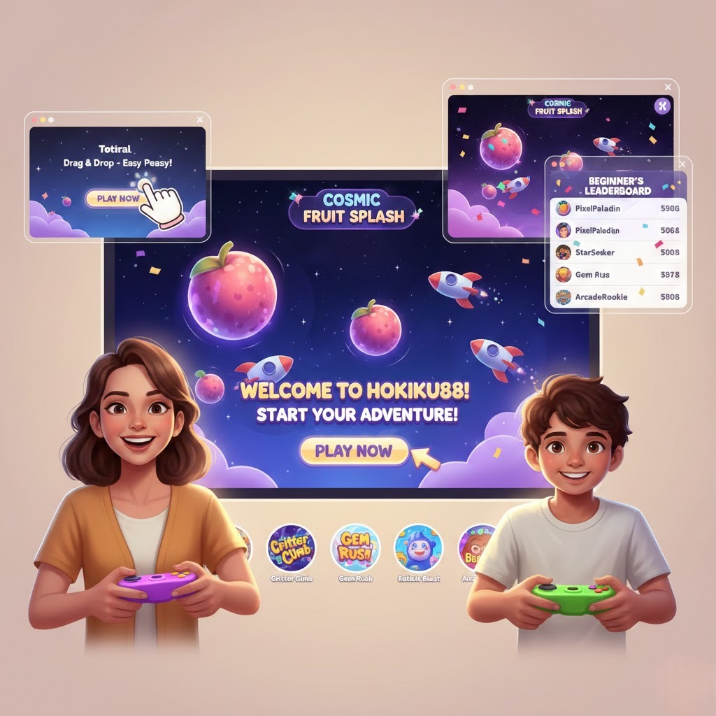 Pemain pemula menikmati arcade games online di Hokiku88 dengan antarmuka sederhana dan leaderboard interaktif